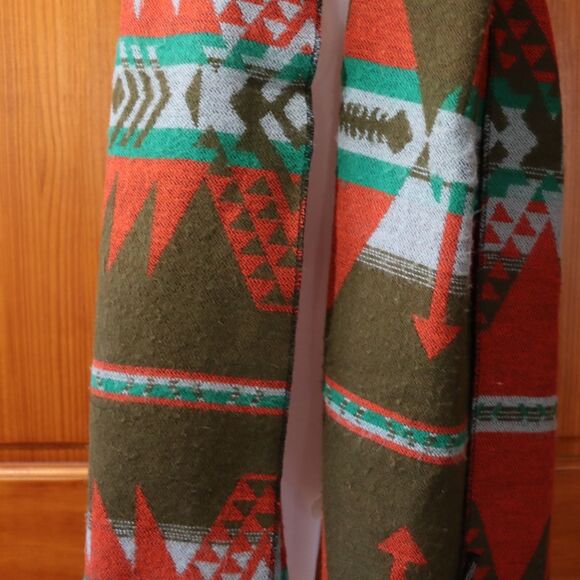 Urban Outfitters Oversized Southwestern Scarf | Olive & Rust Aztec Pattern - Picture 11 of 13
